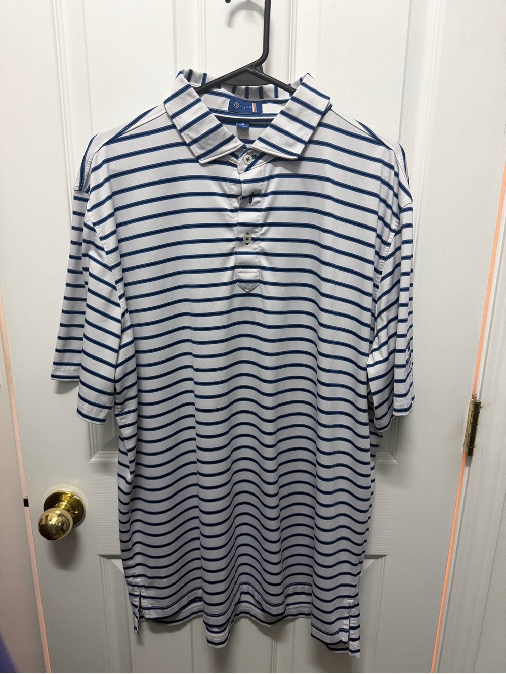 Men's White and Navy Stripe Polo Shirt